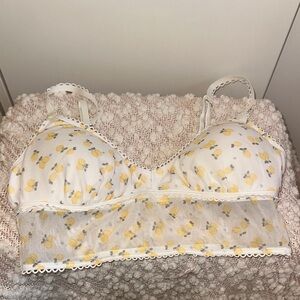 Gilly Hicks White and Yellow Floral Lace Bra